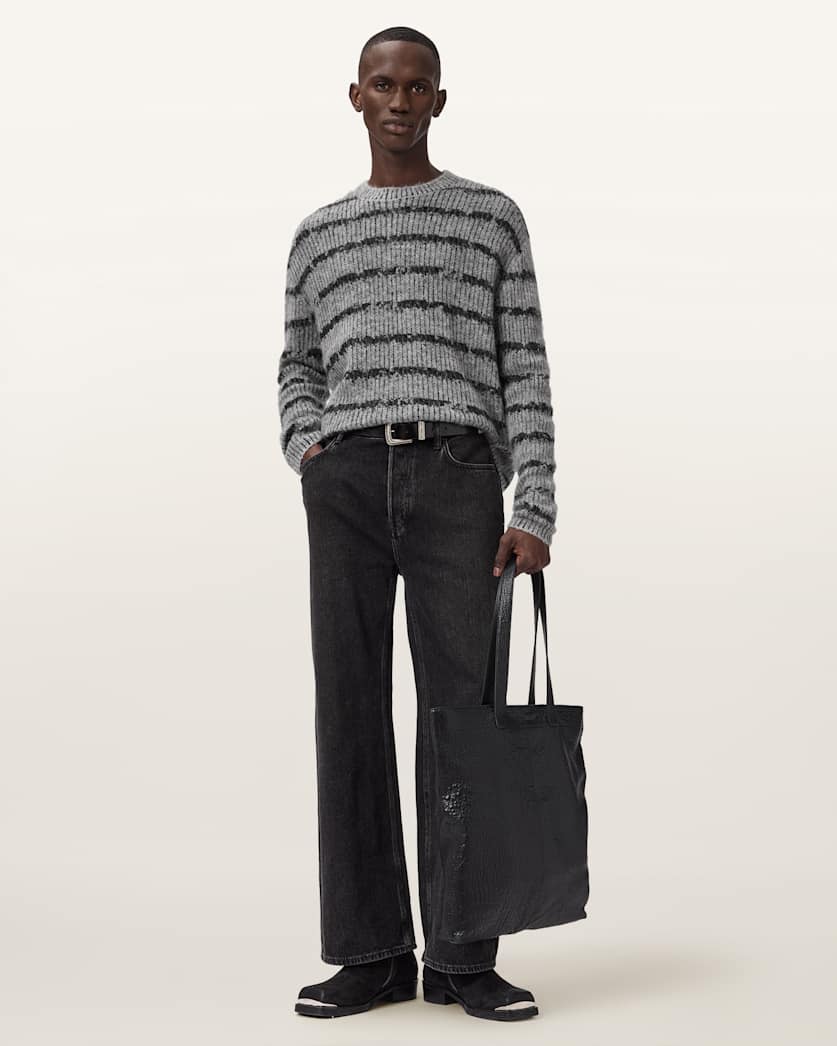 AllSaints Dissolved Crew Neck Striped Sweater Grey/Black