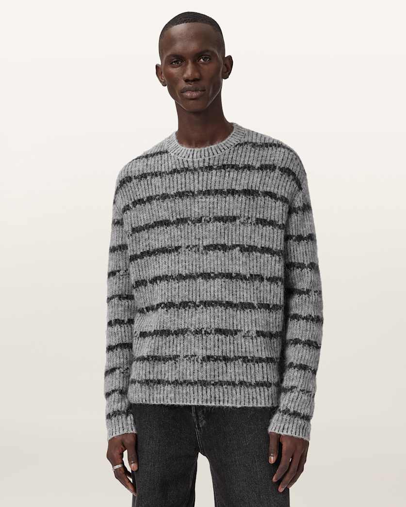AllSaints Dissolved Crew Neck Striped Sweater Grey/Black