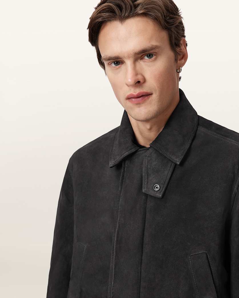 AllSaints Bolton Waxed Suede Coat Washed Black