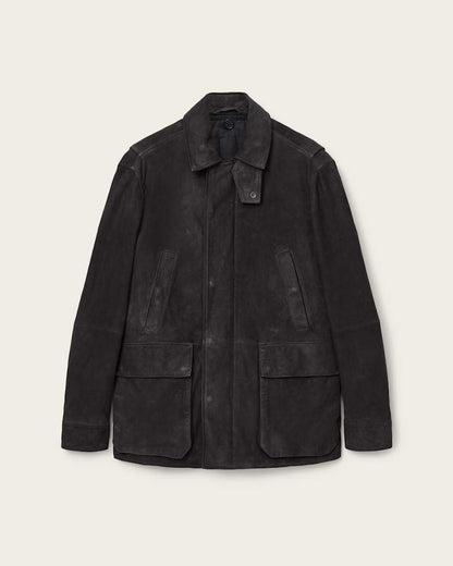 AllSaints Bolton Waxed Suede Coat Washed Black