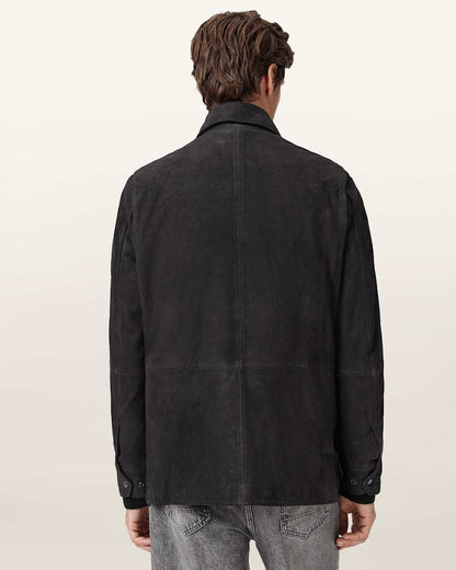 AllSaints Bolton Waxed Suede Coat Washed Black