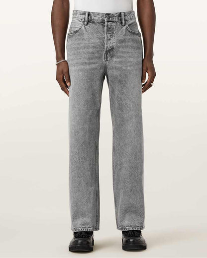 AllSaints Lenny Loose Fit Wide Leg Denim Jeans Light Grey