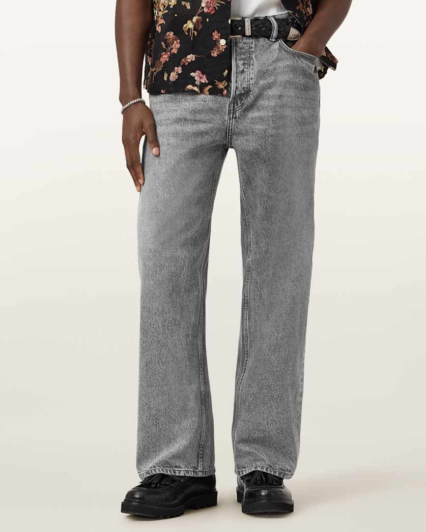 AllSaints Lenny Loose Fit Wide Leg Denim Jeans Light Grey