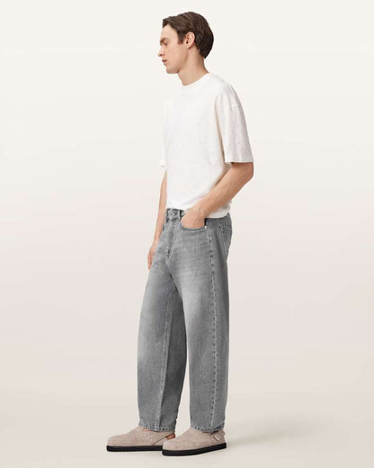 AllSaints Curve Barrel Leg Denim Jeans Washed Grey
