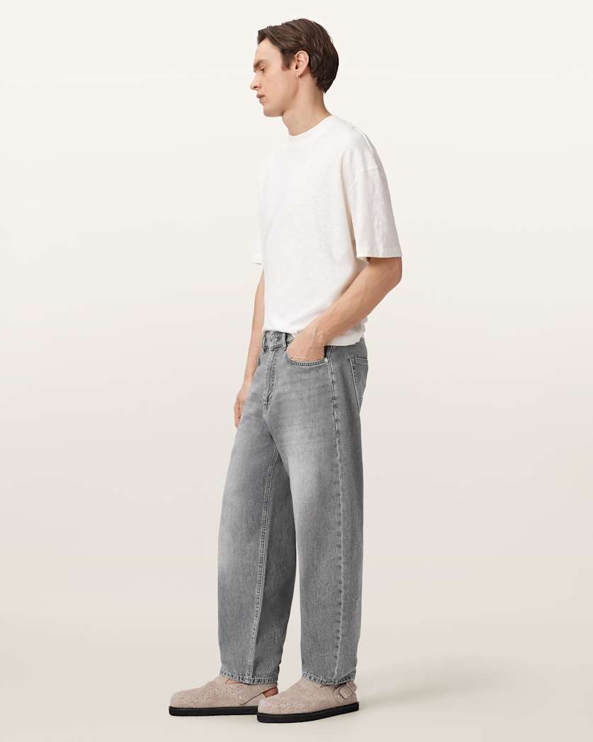 AllSaints Curve Barrel Leg Denim Jeans Washed Grey