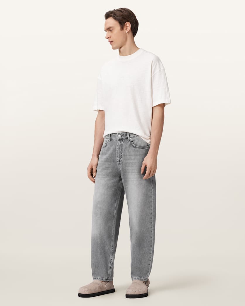 AllSaints Curve Barrel Leg Denim Jeans Washed Grey