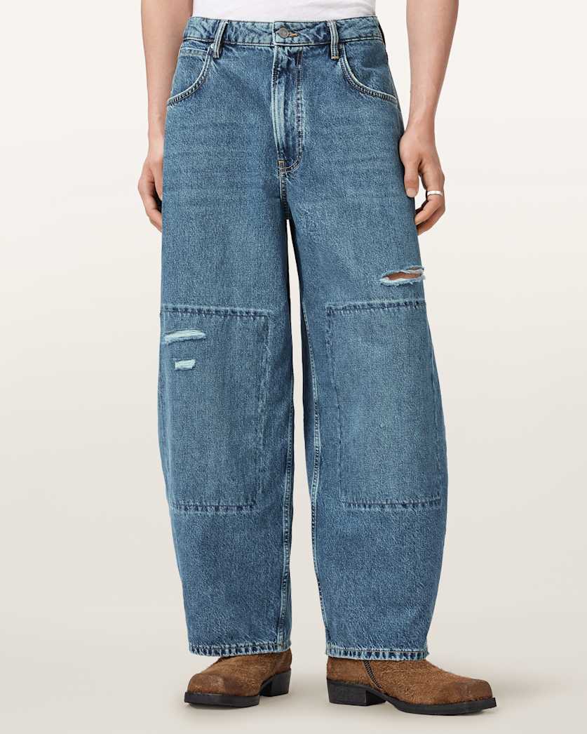 AllSaints Barrel Slouch Denim Jeans Destroy Mid Indigo