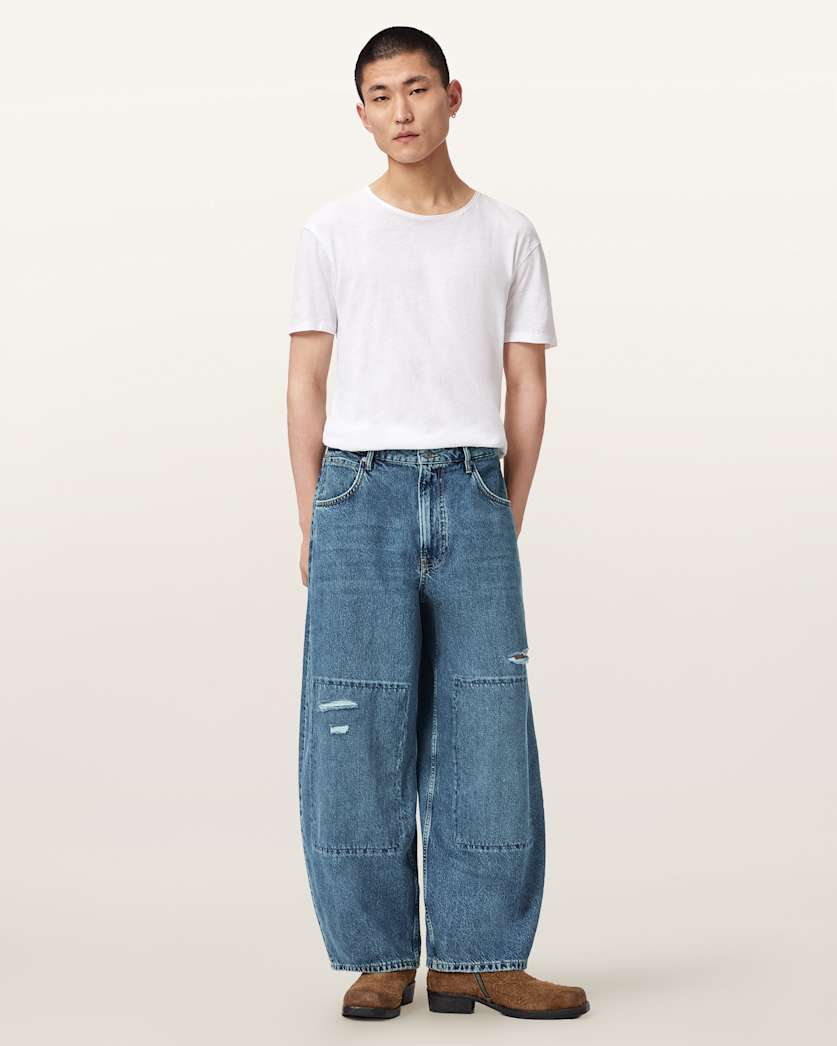 AllSaints Barrel Slouch Denim Jeans Destroy Mid Indigo