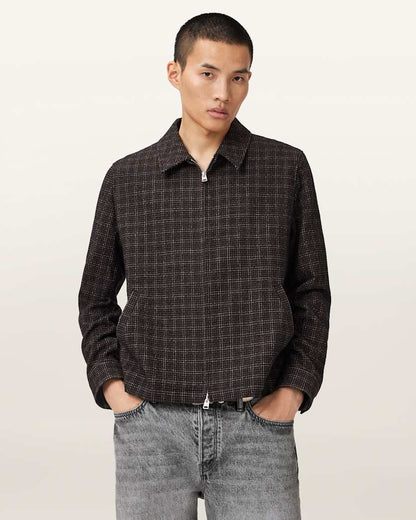 AllSaints City Hall Check Jacket Anchor Brown