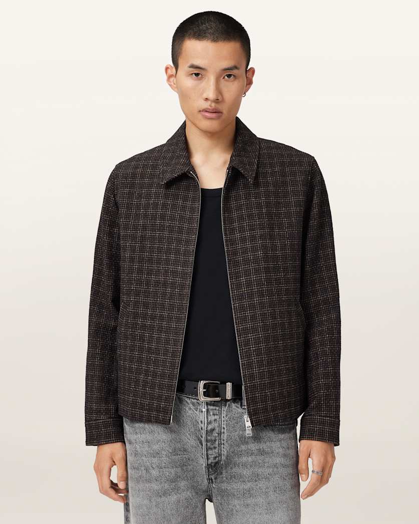 AllSaints City Hall Check Jacket Anchor Brown