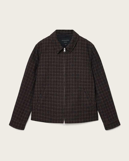 AllSaints City Hall Check Jacket Anchor Brown