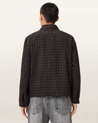 AllSaints City Hall Check Jacket Anchor Brown