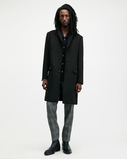 AllSaints Hal Single Breasted Wool Blend Coat Camel Brown