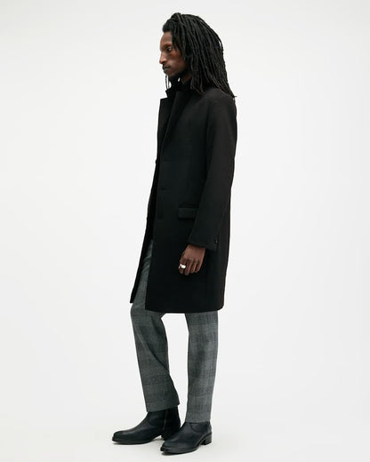 AllSaints Hal Single Breasted Wool Blend Coat Camel Brown