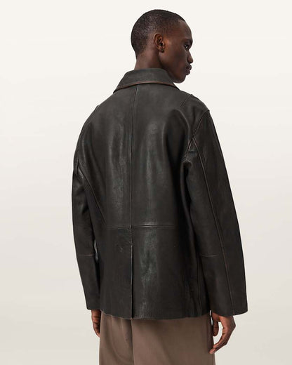 AllSaints Hartwell Leather Coat Cognac Brown