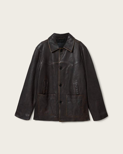 AllSaints Hartwell Leather Coat Cognac Brown