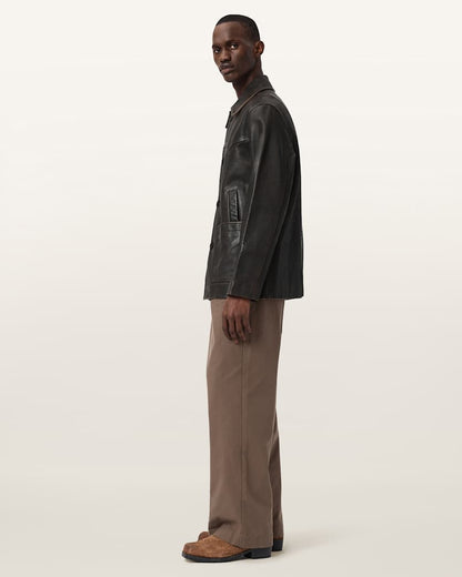 AllSaints Hartwell Leather Coat Cognac Brown
