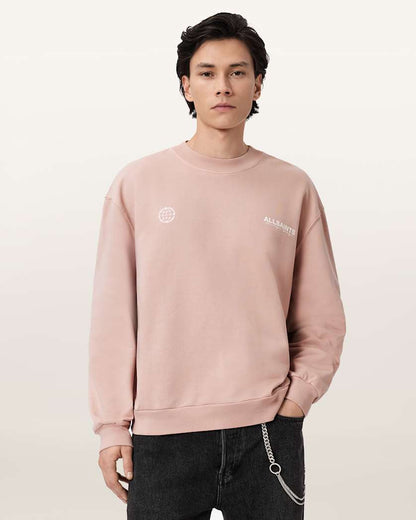 AllSaints Emblem Crew Neck Cotton Sweatshirt Sunbaked Pink