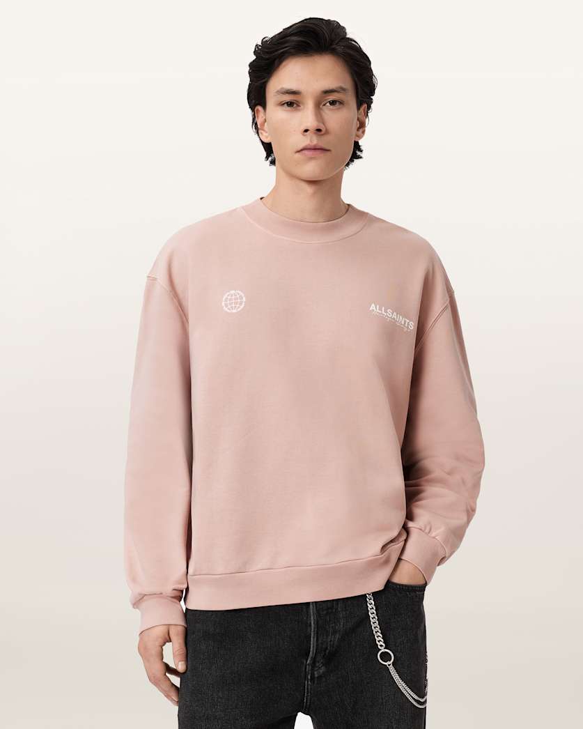AllSaints Emblem Crew Neck Cotton Sweatshirt Sunbaked Pink