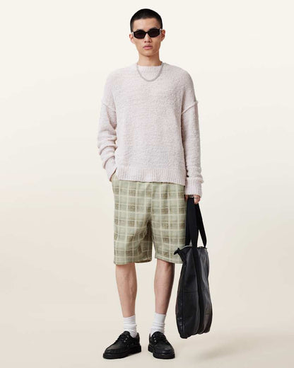 AllSaints Benji Checked Sweat Shorts Dusty Light Brown