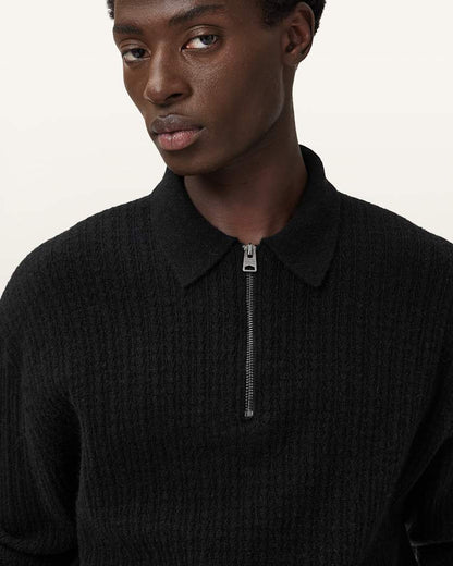 AllSaints Jakob Long Sleeve Polo Black