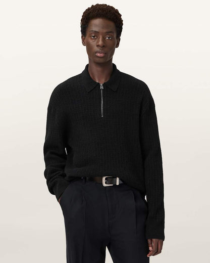 AllSaints Jakob Long Sleeve Polo Black