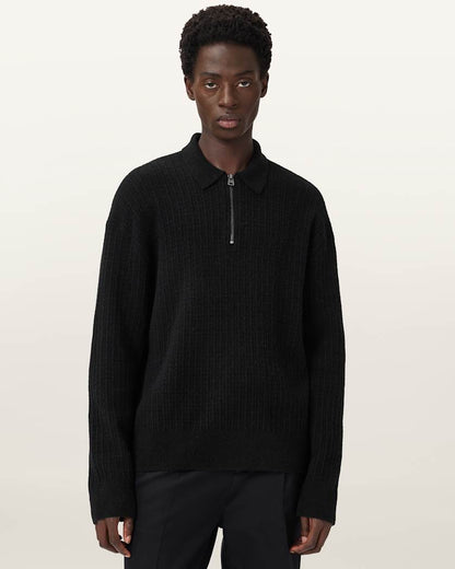 AllSaints Jakob Long Sleeve Polo Black
