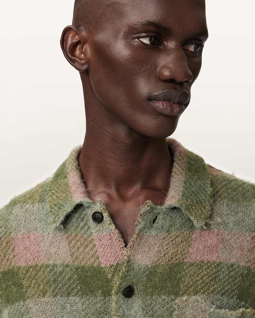 AllSaints Adler Jacquard Plaid Cardigan Sunbaked Pink