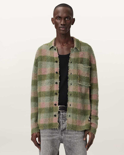 AllSaints Adler Jacquard Plaid Cardigan Sunbaked Pink