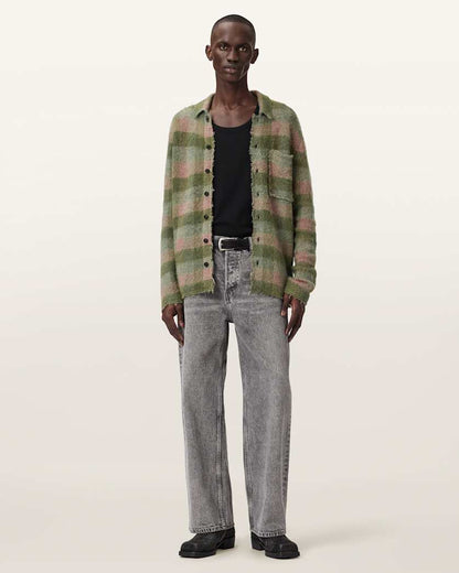 AllSaints Adler Jacquard Plaid Cardigan Sunbaked Pink