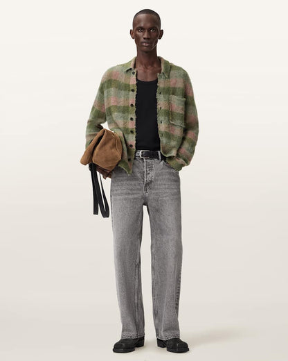 AllSaints Adler Jacquard Plaid Cardigan Sunbaked Pink