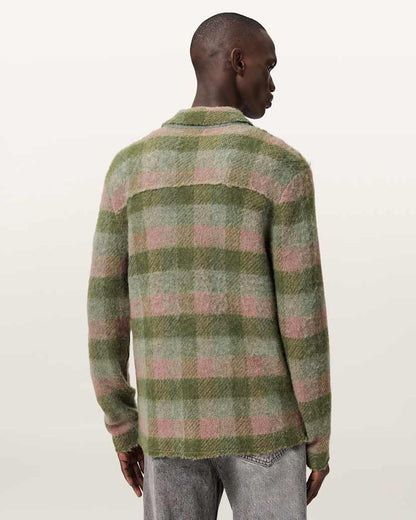 AllSaints Adler Jacquard Plaid Cardigan Sunbaked Pink