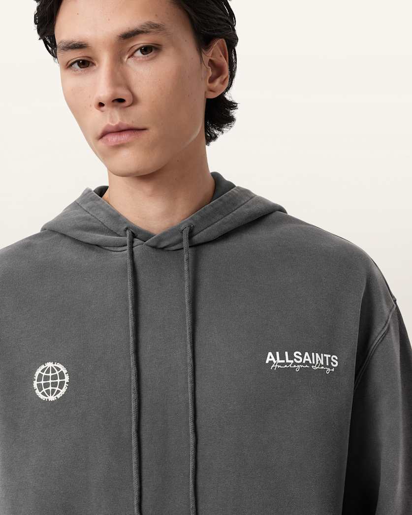 AllSaints Emblem Oversized Cotton Hoody Washed Black
