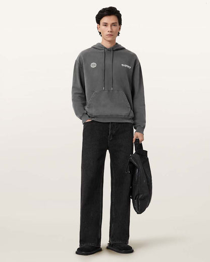 AllSaints Emblem Oversized Cotton Hoody Washed Black