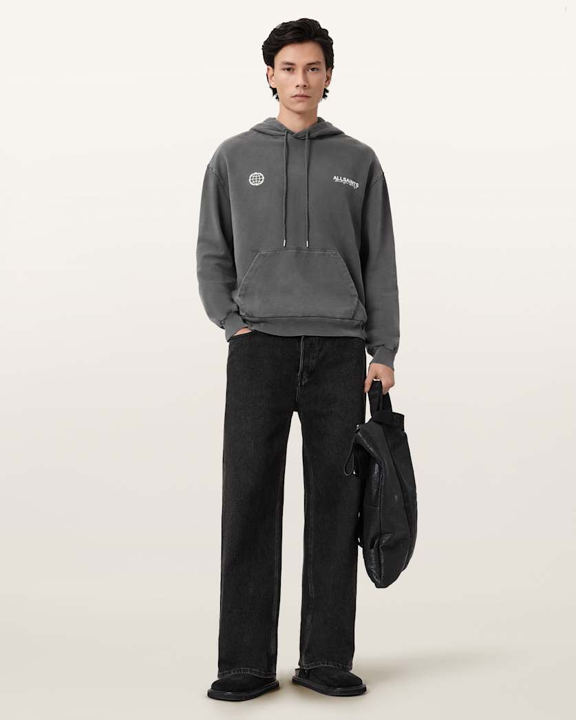 AllSaints Emblem Oversized Cotton Hoody Washed Black