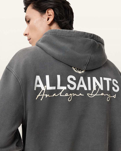 AllSaints Emblem Oversized Cotton Hoody Washed Black