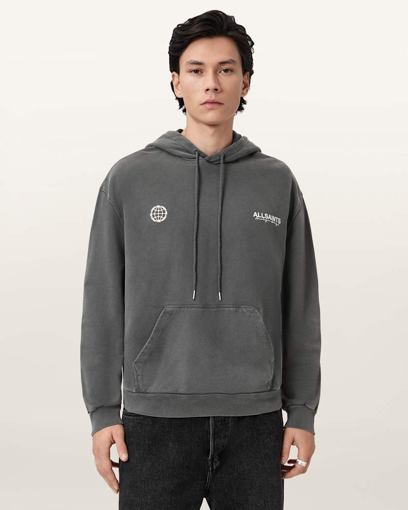 AllSaints Emblem Oversized Cotton Hoody Washed Black