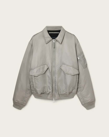 AllSaints Camber Oversized Bomber Jacket Warm Grey