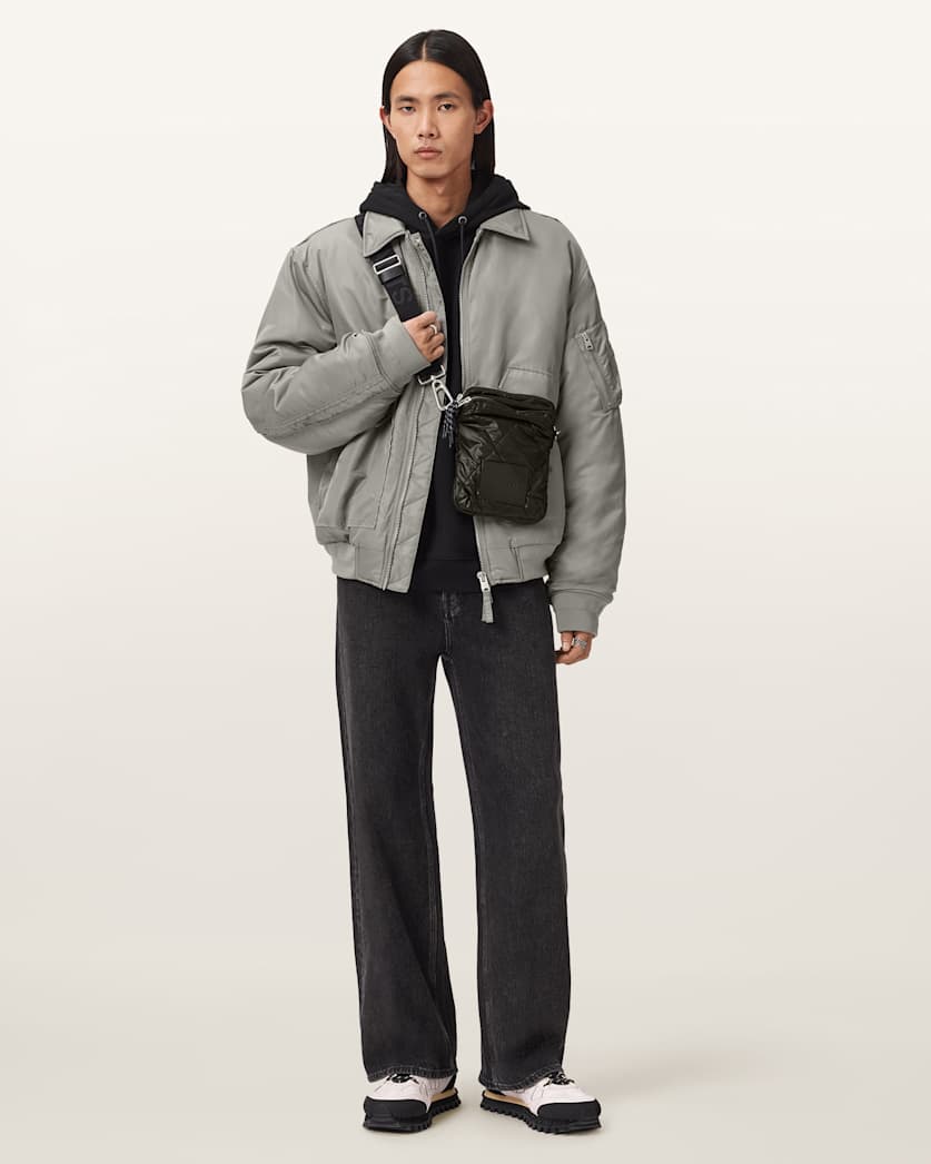 AllSaints Camber Oversized Bomber Jacket Warm Grey
