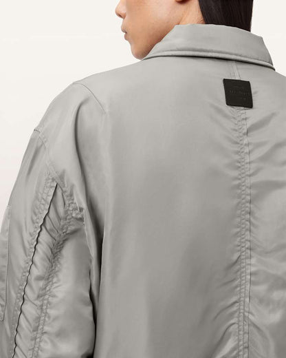 AllSaints Camber Oversized Bomber Jacket Warm Grey