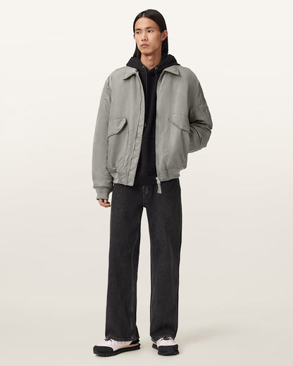 AllSaints Camber Oversized Bomber Jacket Warm Grey