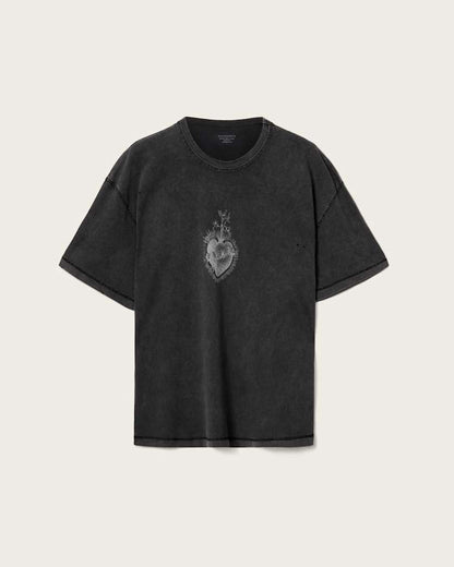 AllSaints Sabbath Boxy Embellished Graphic T Shirt Washed Black