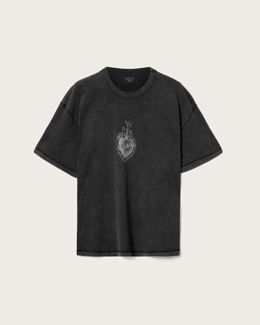 AllSaints Sabbath Boxy Embellished Graphic T Shirt Washed Black