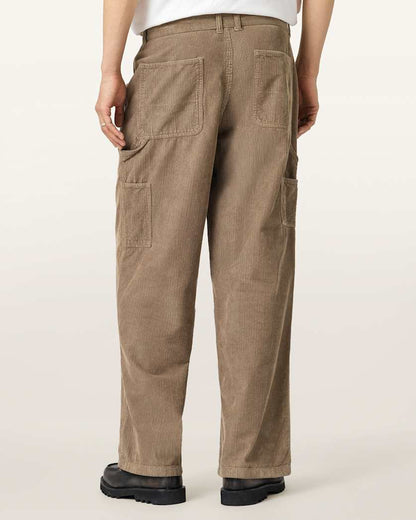 AllSaints Dustan Corduroy Workwear Trousers Gull Brown
