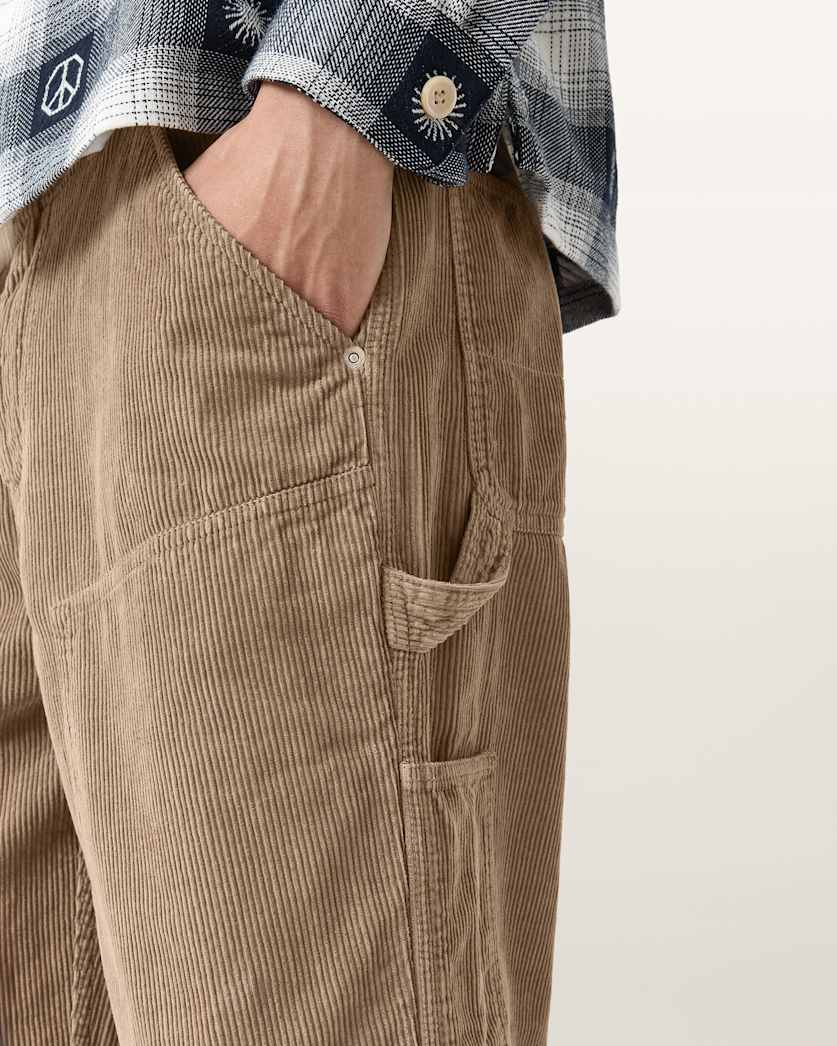 AllSaints Dustan Corduroy Workwear Trousers Gull Brown