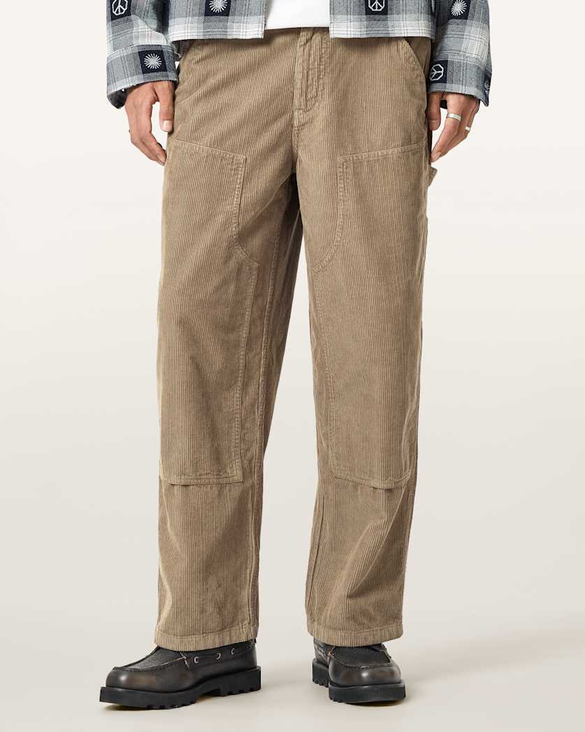 AllSaints Dustan Corduroy Workwear Trousers Gull Brown