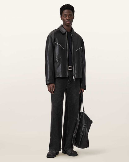 AllSaints Caon Oversized Leather Jacket Black