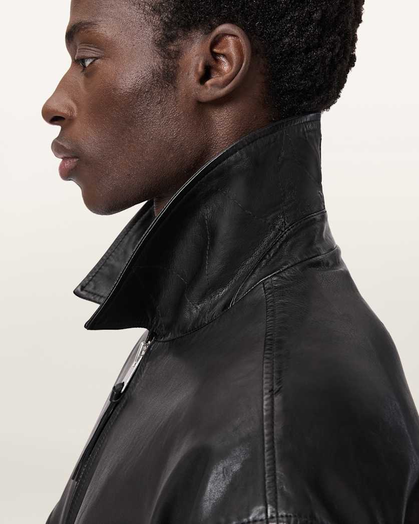 AllSaints Caon Oversized Leather Jacket Black