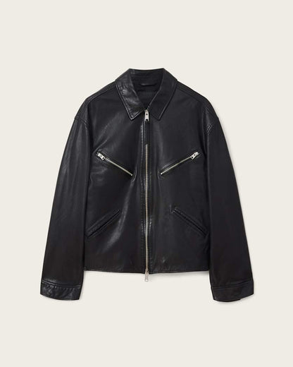 AllSaints Caon Oversized Leather Jacket Black