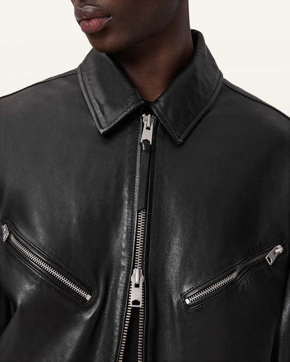 AllSaints Caon Oversized Leather Jacket Black